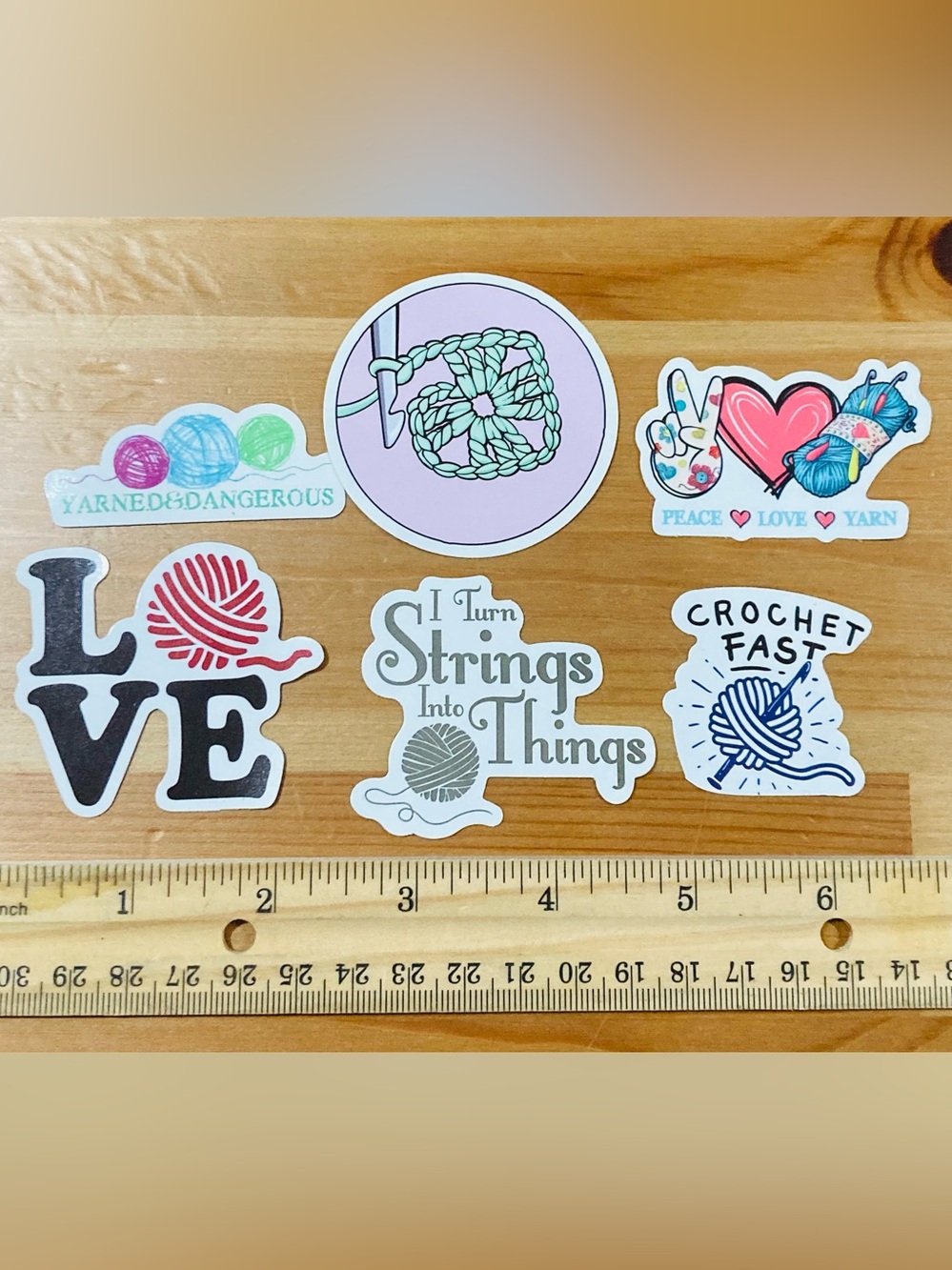 5 for $10: 6 Crochet Love WATERPROOF Stickers  🧶 💝